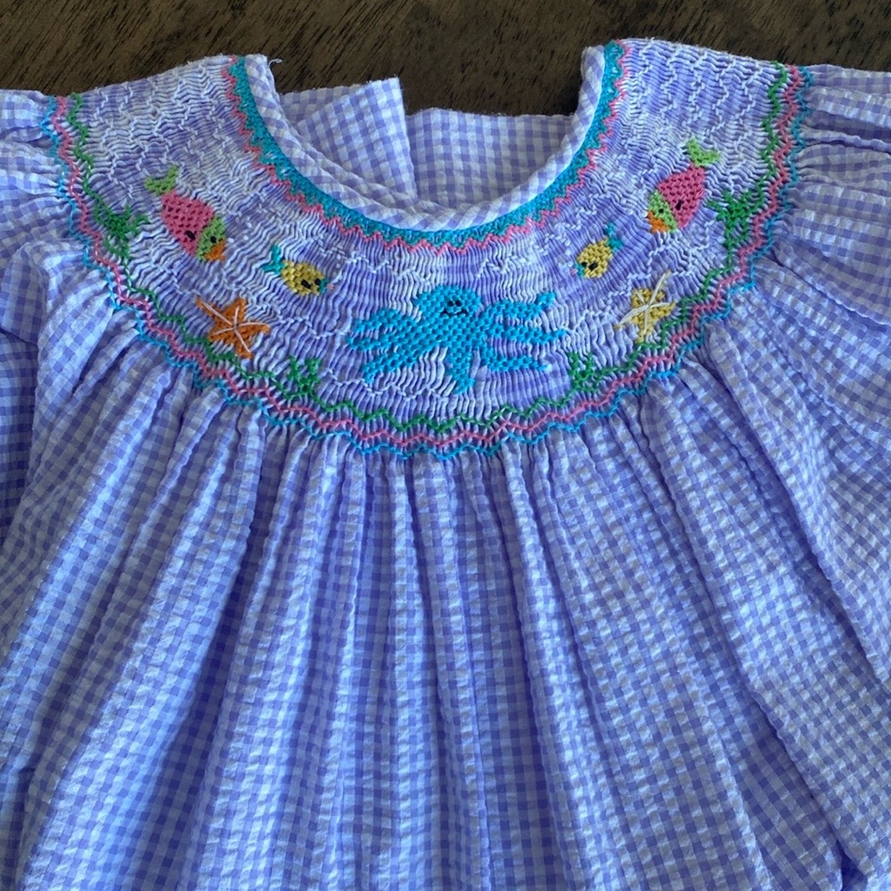 Purple Gingham Smocked Ocean Dress
